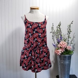 [aerie] nwot navy & orange paisley romper